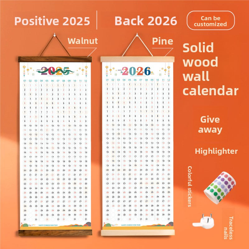 Wooden calendar 2025 new large wooden year-round one clock in quarrel calendar Jane ns wind calendar customization